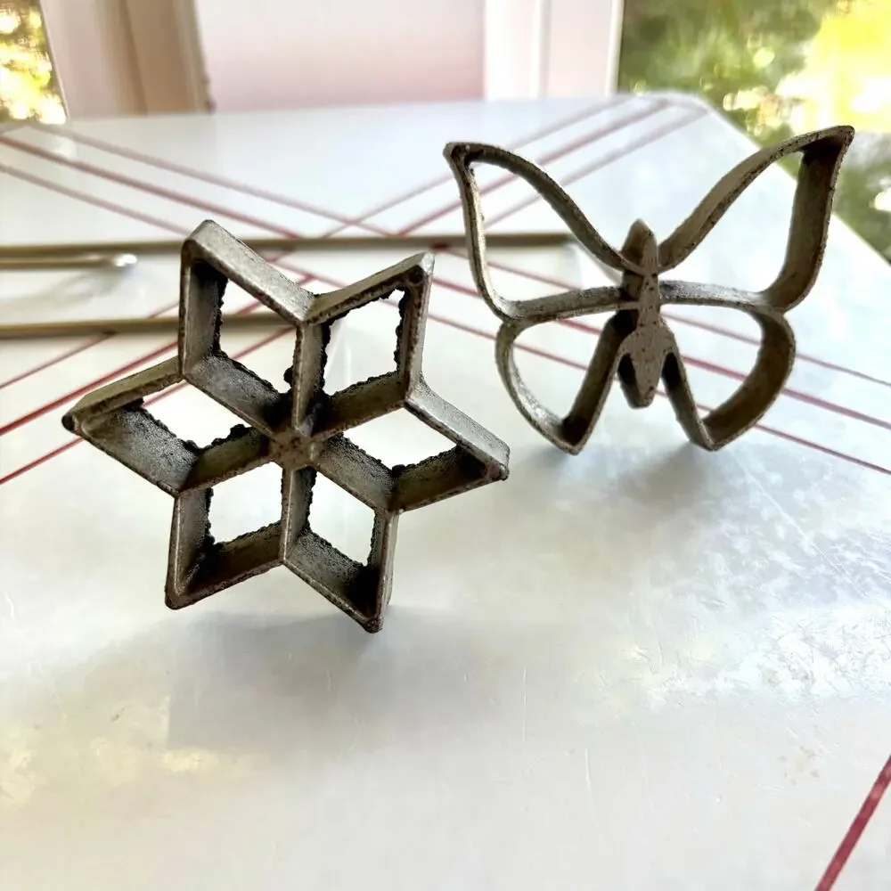 Vintage Rosette Iron Set Star & Butterfly Swedish Cookie Waffle Mold